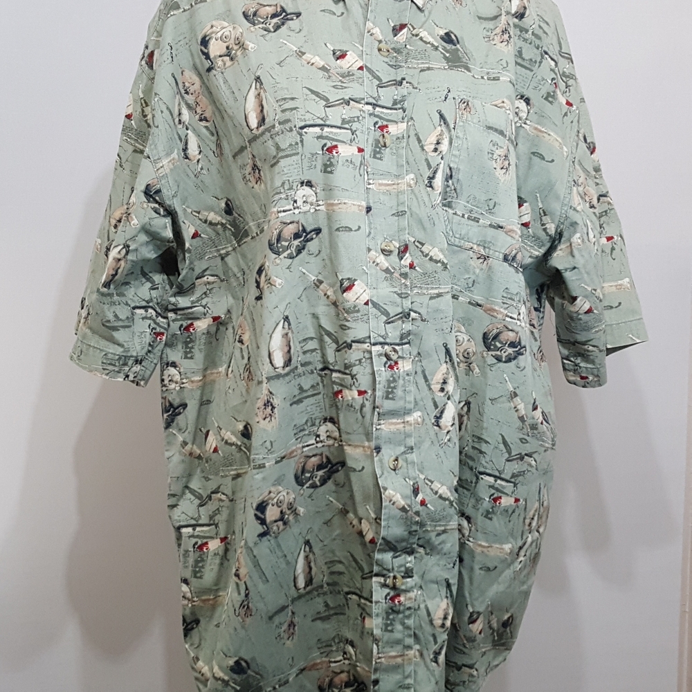 Michael Austin Mens Hawaiian Oxford Shirt Fish XL